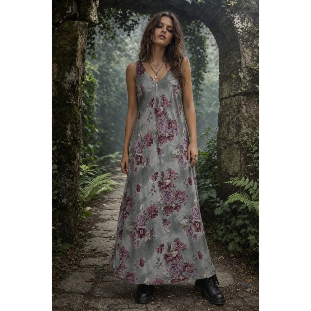 Miss Dorby Floral Maxi Dress Women's 18 Green Purple Y2K Fairy Grunge
